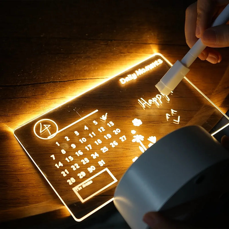 Quadro de Mensagens LED Criativo - Lâmpada Noturna Reescritível USB com Luz Suave e Aconchegante