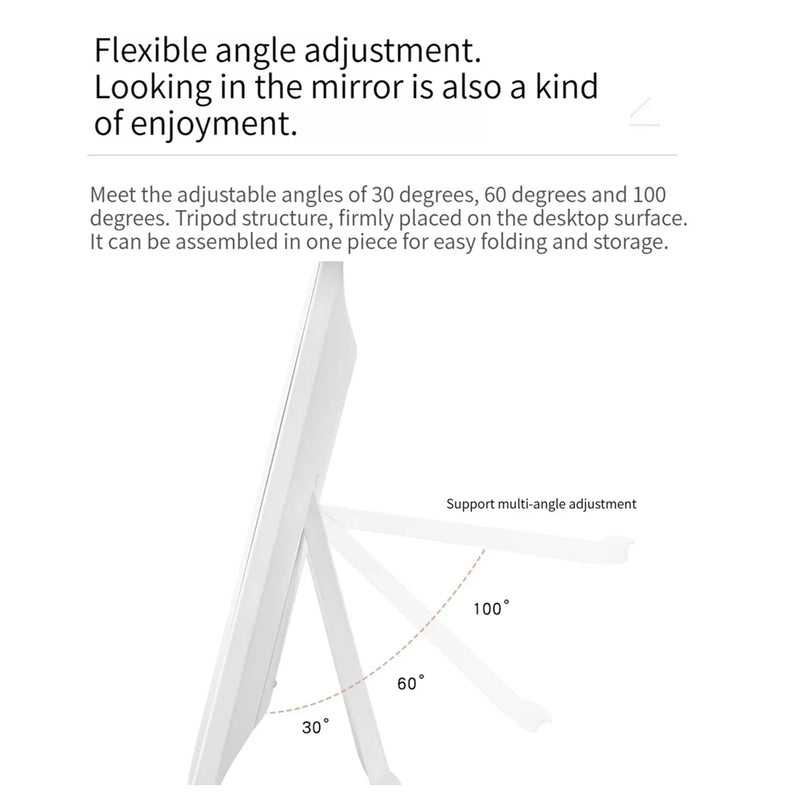 Espelho de Maquiagem LED com Suporte - Espelho Compacto e Dobrável para Mesa com Iluminação e Tela Sensível ao Toque