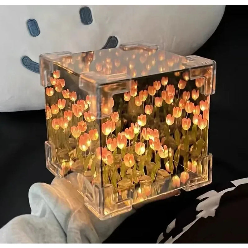 Lâmpada 3D Criativa de Tulipa DIY - Cubo Floral Marinho para Namorada ou Casal